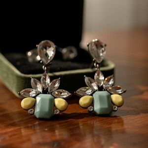 Elegant Silver w/Crystal & Multi-Color Dangle Earrings